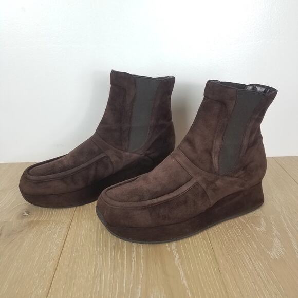 Stephane Kelian | Brown Suede Ankle Boots Platform 9.5 Slip On - Picture 5 of 11